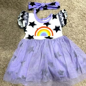 Monica + Andy Sparkella dress, diaper cover and headband. EUC Size 12-18m